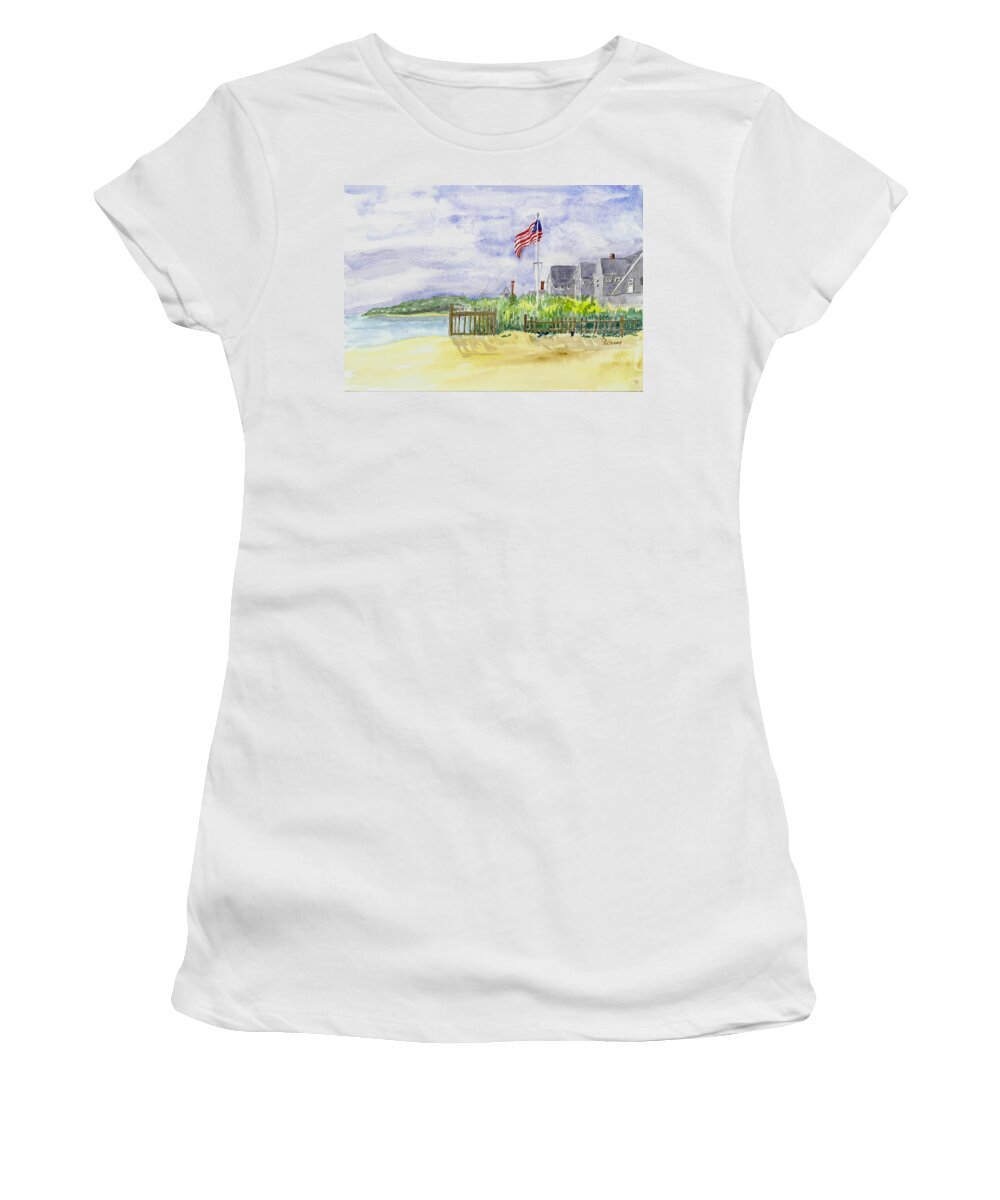 Seashore Women's T-Shirt featuring the painting Massachusetts -Cape Cod Cottages by Christine Lathrop