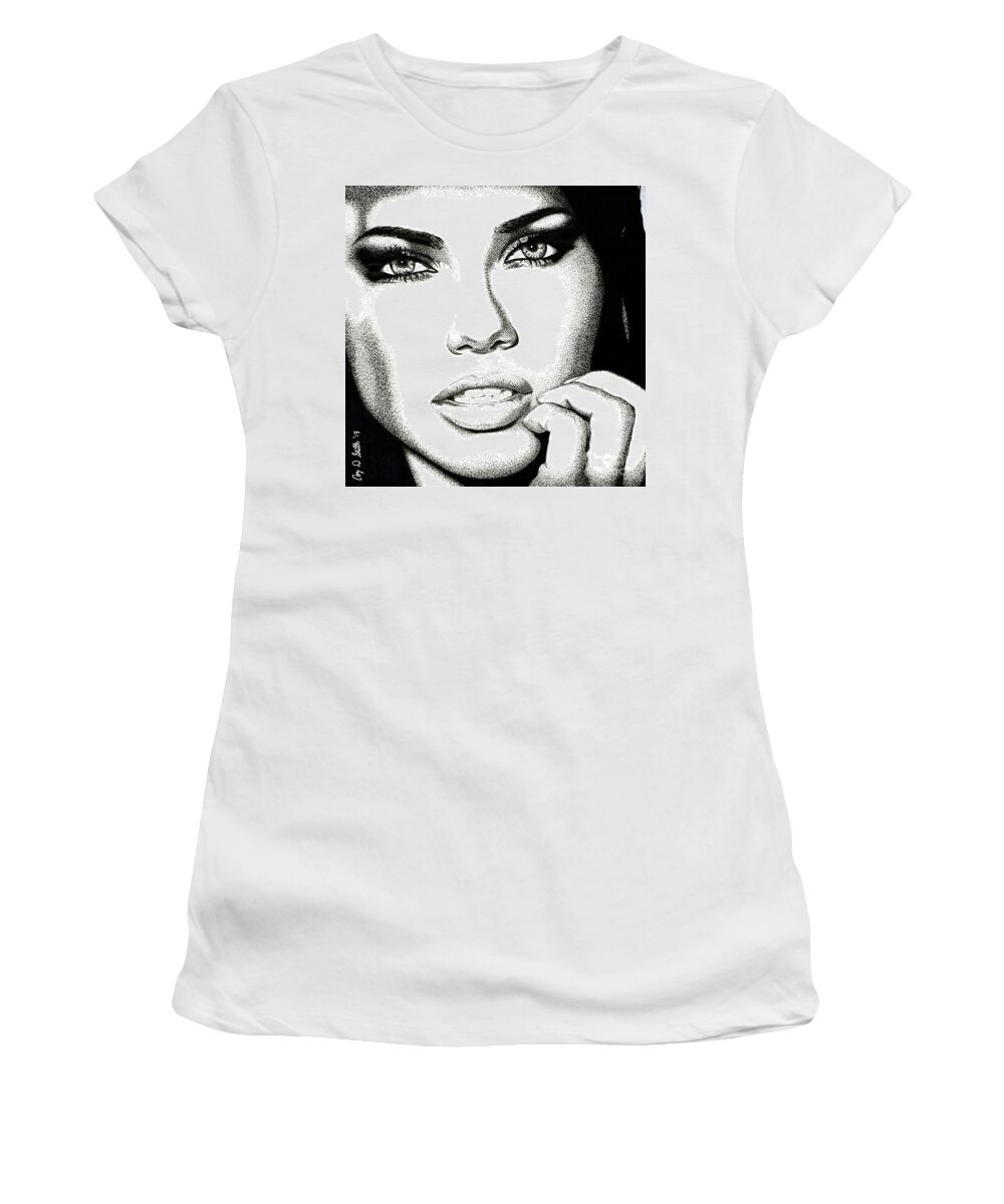 Model Women's T-Shirt featuring the drawing Captivating Eyes by Cory Still