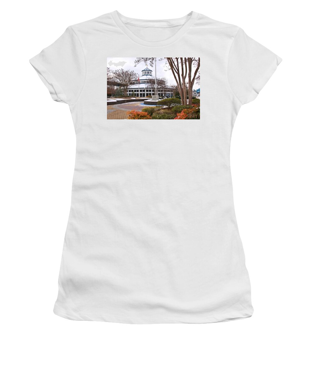 Cory Women's T-Shirt featuring the photograph Carousel Building in Snow by Tom and Pat Cory