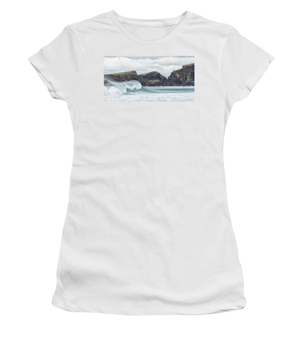 Carrick-a-rede Women's T-Shirt featuring the photograph Carrick-a-Rede Rope Bridge by Nigel R Bell