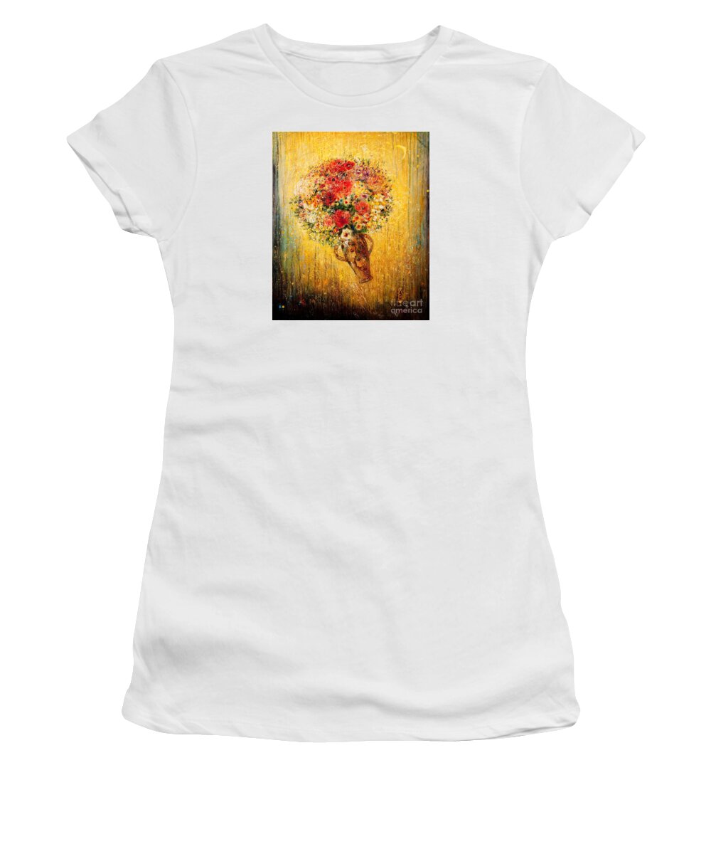 Flower Women's T-Shirt featuring the mixed media Celebration II by Shijun Munns