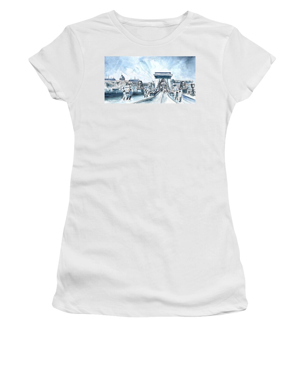 Travel Women's T-Shirt featuring the painting Chain Bridge In Budapest by Miki De Goodaboom