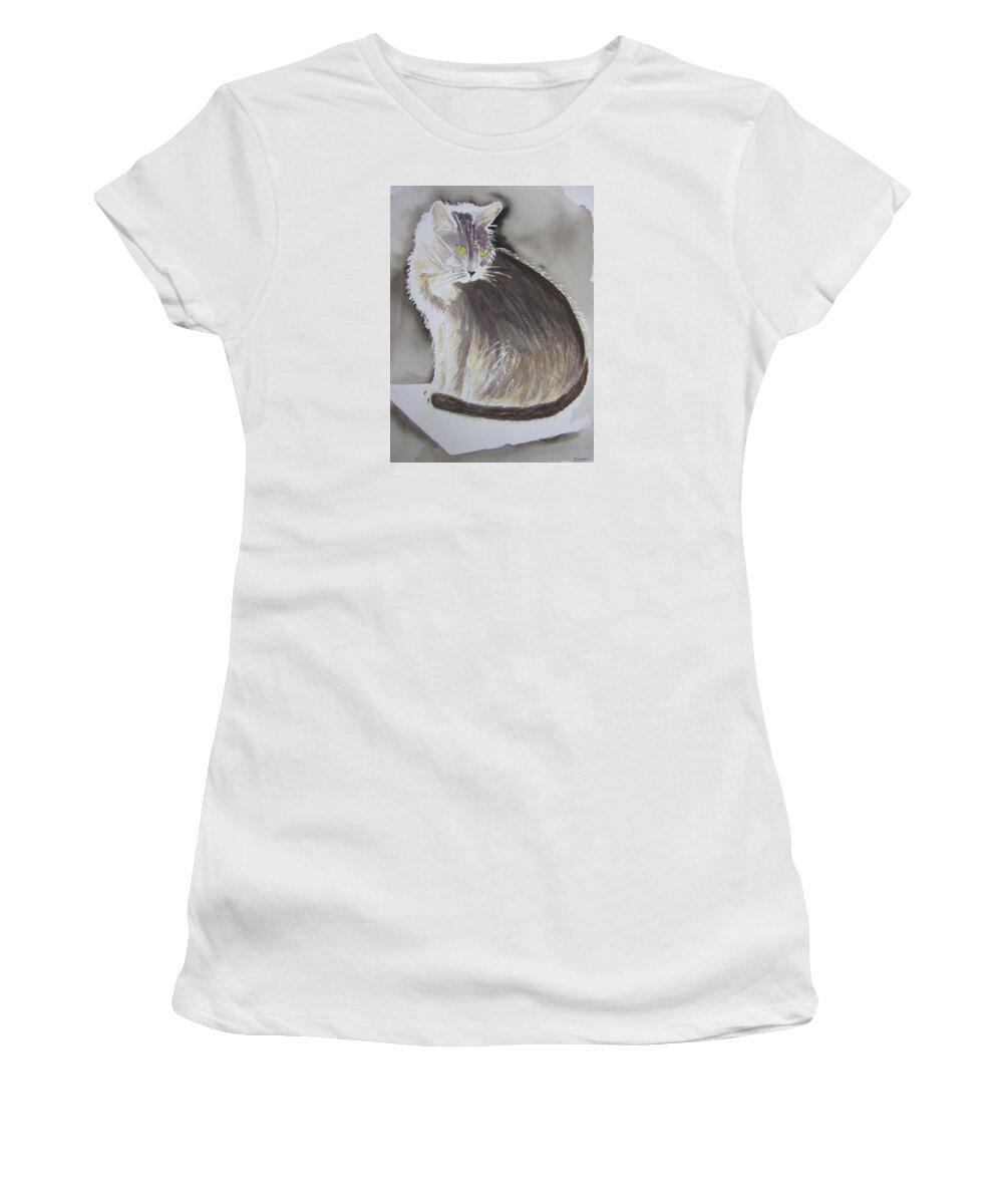 Abyssinian Cat Women's T-Shirt featuring the painting Cheeky Abyssinian Cat by Elvira Ingram