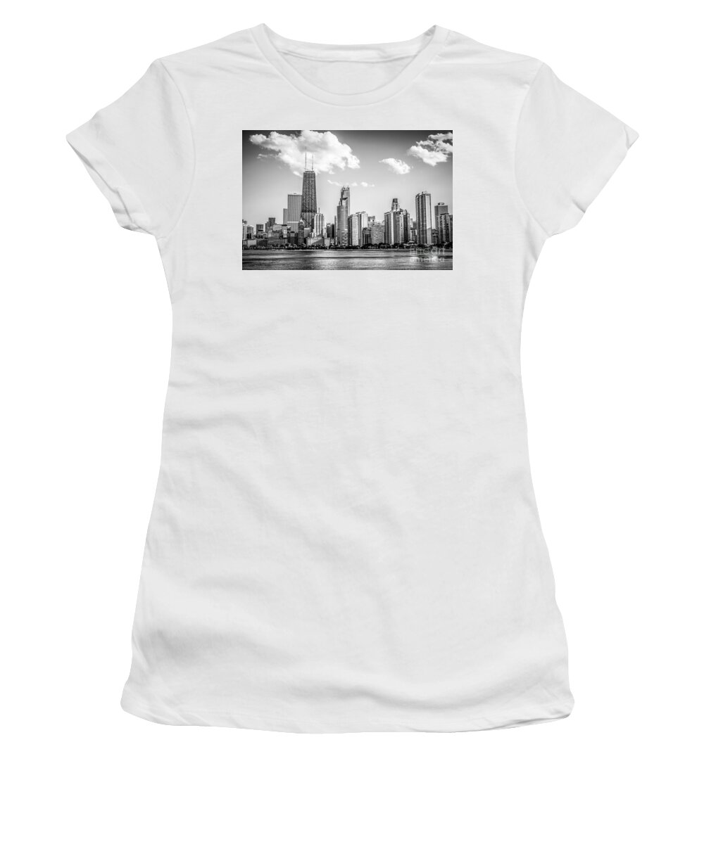 2012 Women's T-Shirt featuring the photograph Chicago Skyline Picture in Black and White by Paul Velgos