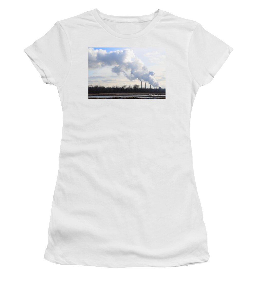 Clean Stacks Miami Fort Power Station Women's T-Shirt featuring the photograph Clean Stacks by PJQandFriends Photography