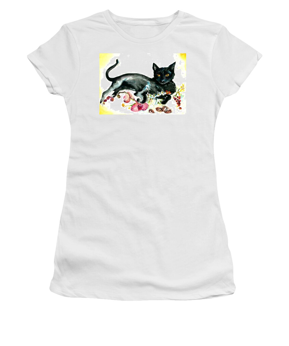 Vintage Women's T-Shirt featuring the painting Coffee Black Cat Vintage Style Large Format xxl by Tiberiu Soos