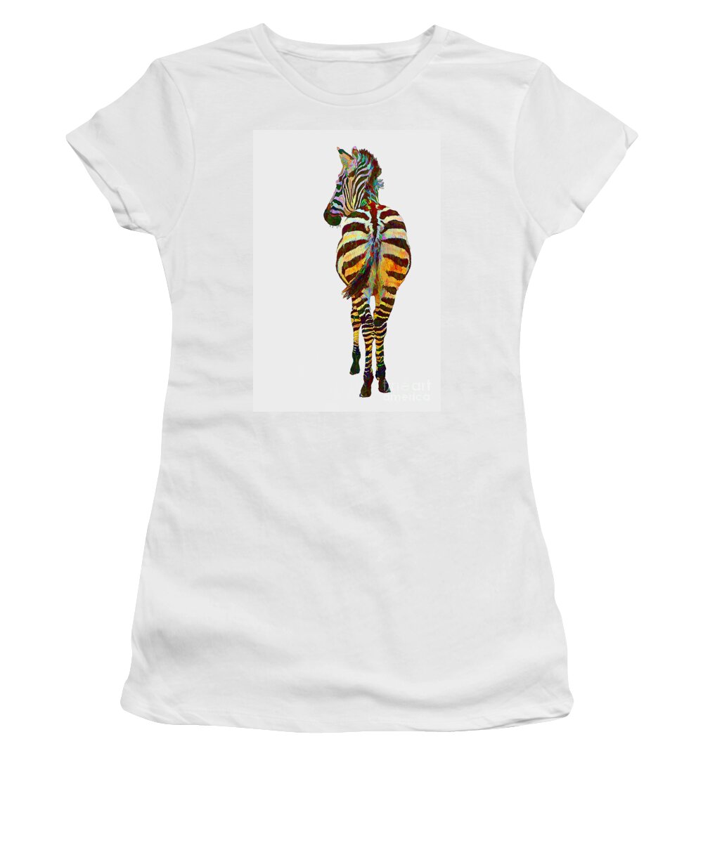 Animal Women's T-Shirt featuring the mixed media Colorful Zebra by Teresa Zieba