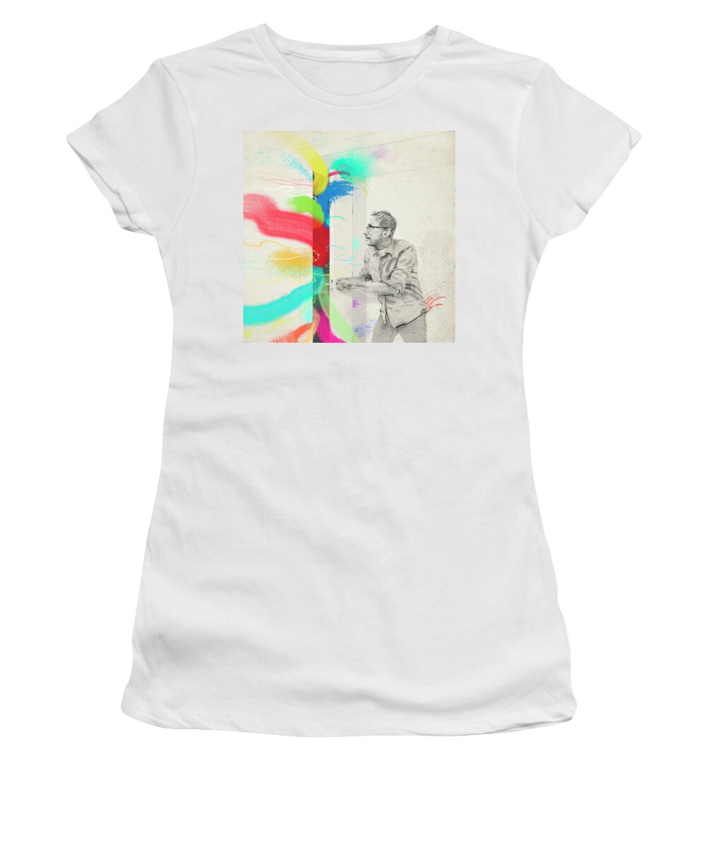 40-49 Years Women's T-Shirt featuring the photograph Colors Streaming Into Room As Man by Ikon Images