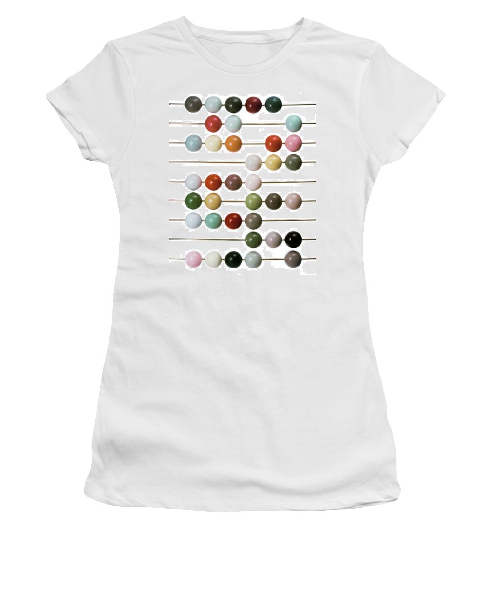 Studio Shot Women's T-Shirt featuring the photograph Colourful Beads On Metal Rods by Herbert Matter