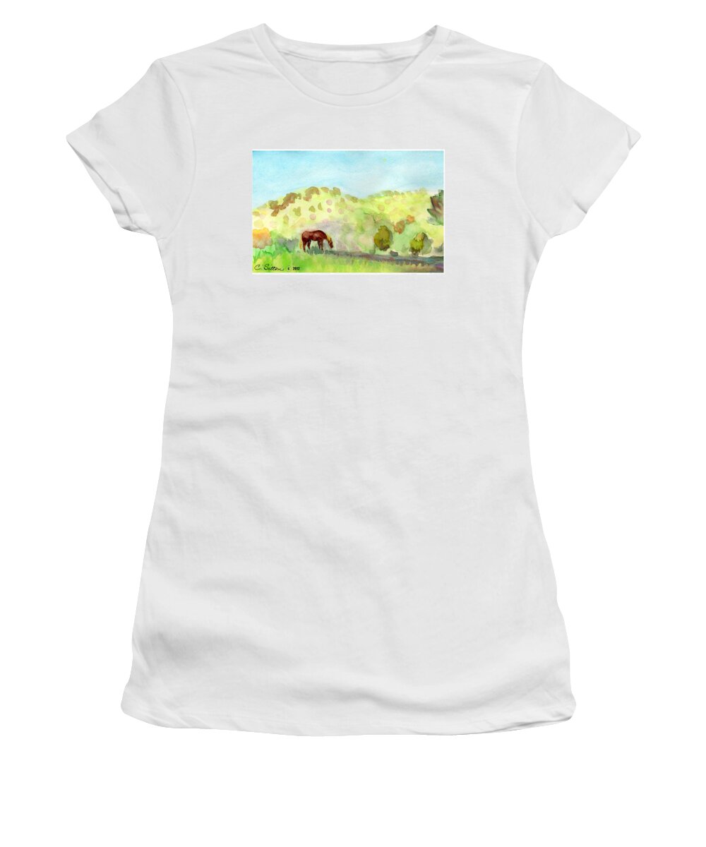 C Sitton Painting Paintings Women's T-Shirt featuring the painting Cool Drink by C Sitton