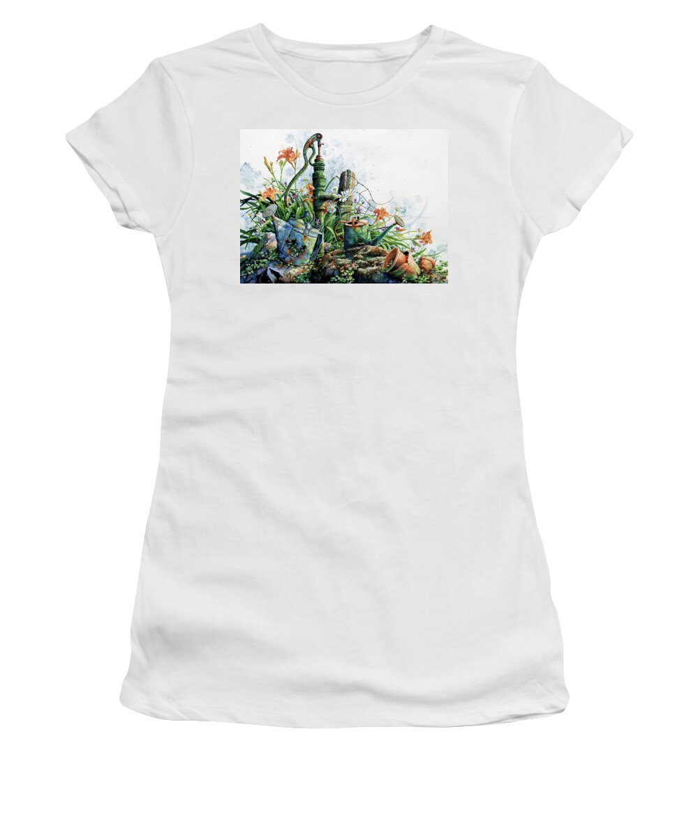 Still Life Women's T-Shirt featuring the painting Country Charm by Hanne Lore Koehler