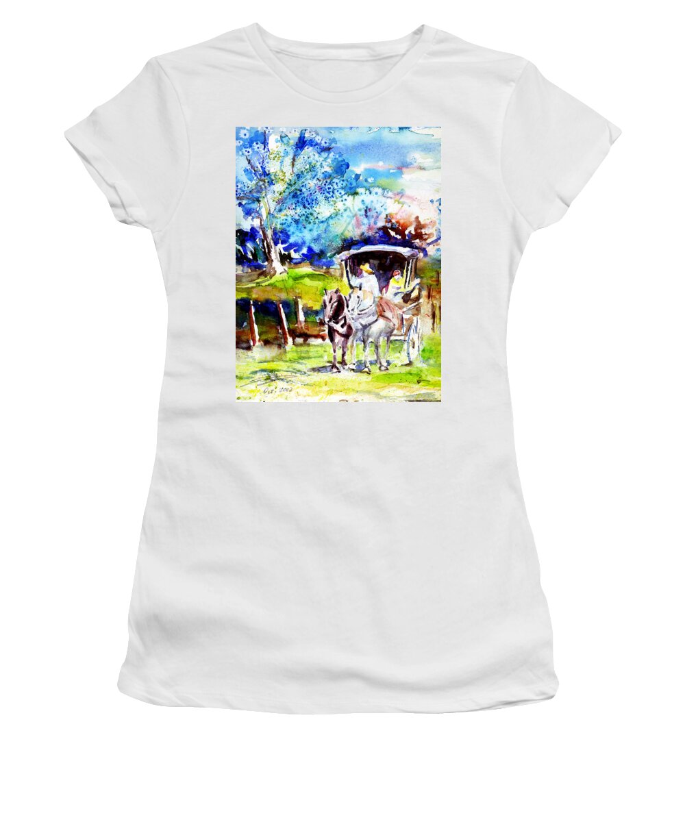 Watercolor Women's T-Shirt featuring the painting Country Roads Take Me Home by Xueling Zou