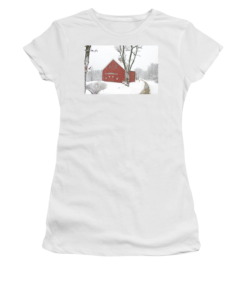 Barns Women's T-Shirt featuring the photograph Country Snow by Donna Doherty