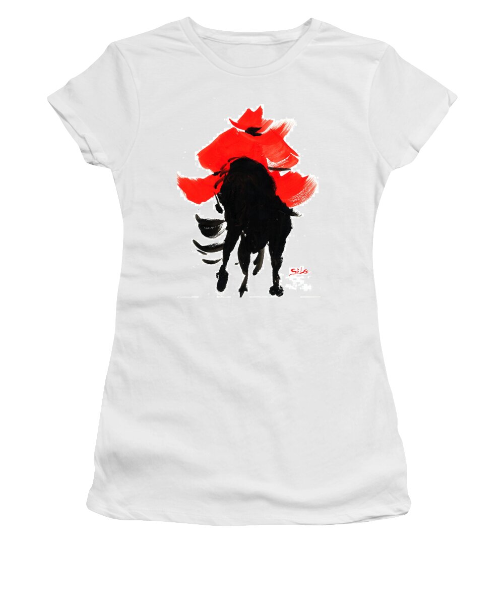 Acrylic On Paper Women's T-Shirt featuring the painting Cowboy by Lidija Ivanek - SiLa