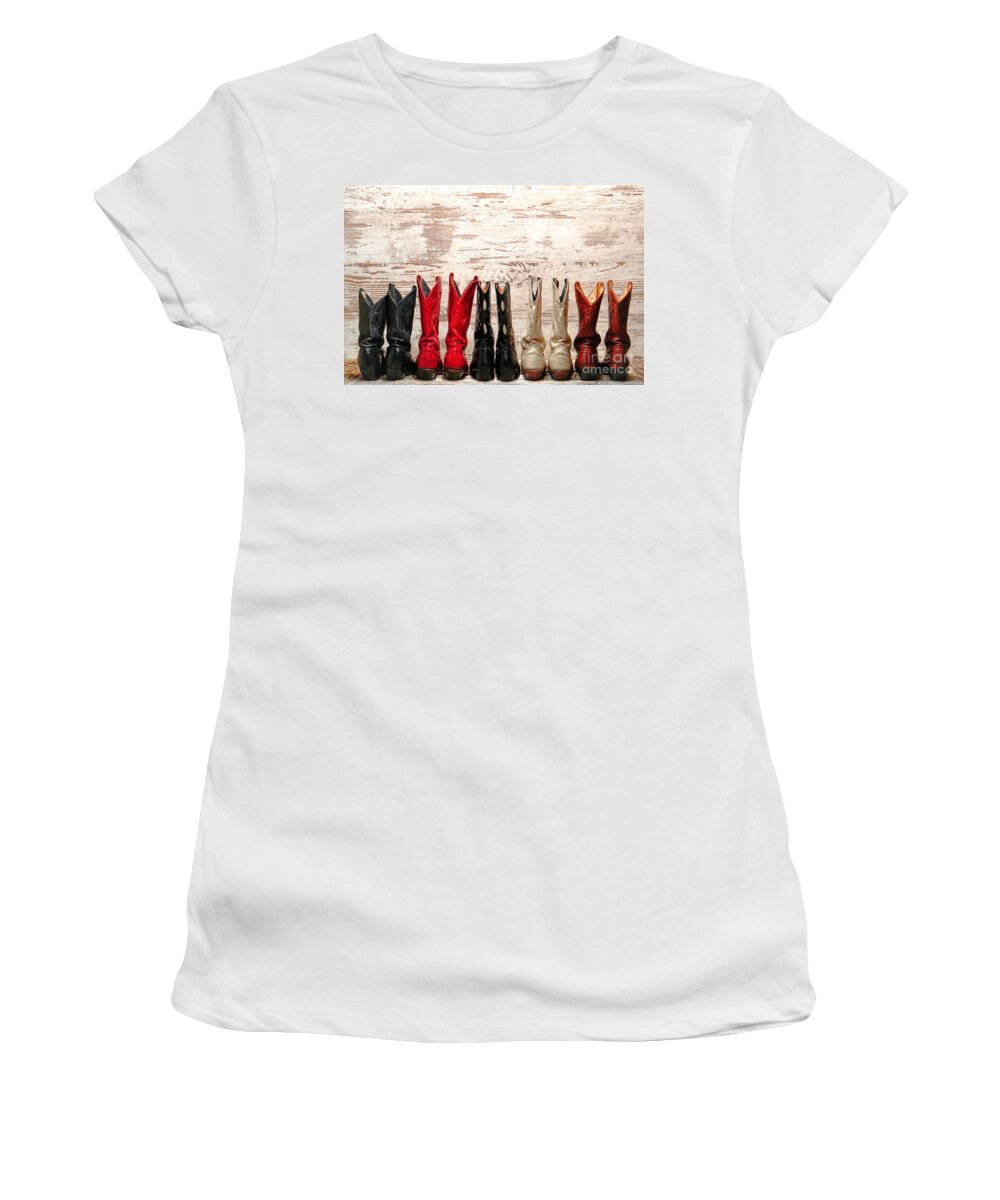 Cowgirl Boots Women's T-Shirt featuring the photograph Cowgirls Night Out by Olivier Le Queinec