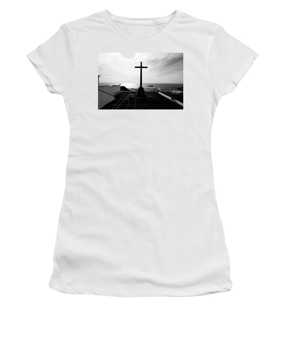 America Women's T-Shirt featuring the photograph Cross Atop Old Chapel In Village by Joseph Amaral