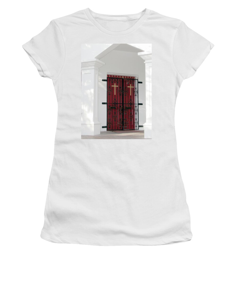 Church Women's T-Shirt featuring the photograph Key West Church Doors by Bob Slitzan