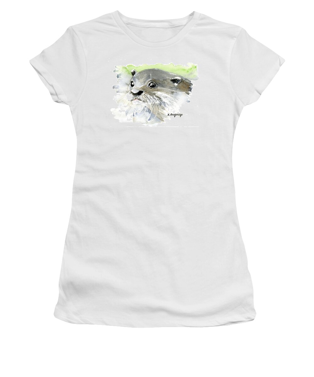 Otter Women's T-Shirt featuring the painting Curious Otter by Karen Loughridge KLArt