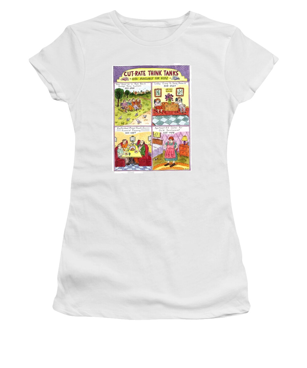 Title: Cut-rate Think Tanks Women's T-Shirt featuring the drawing Cut-rate Think Tanks by Roz Chast