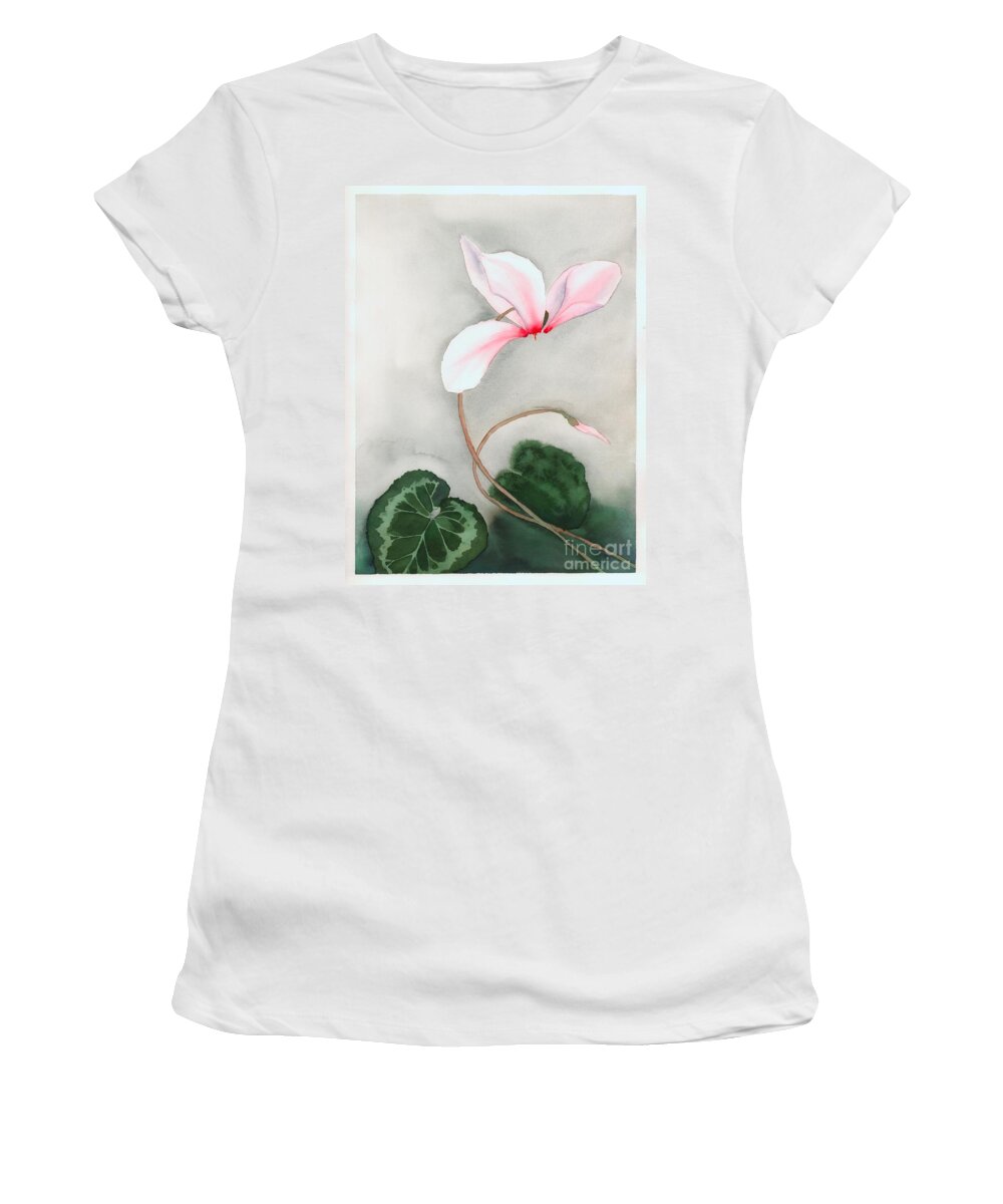 Floral Women's T-Shirt featuring the painting Cyclamen Dancer by Hilda Wagner