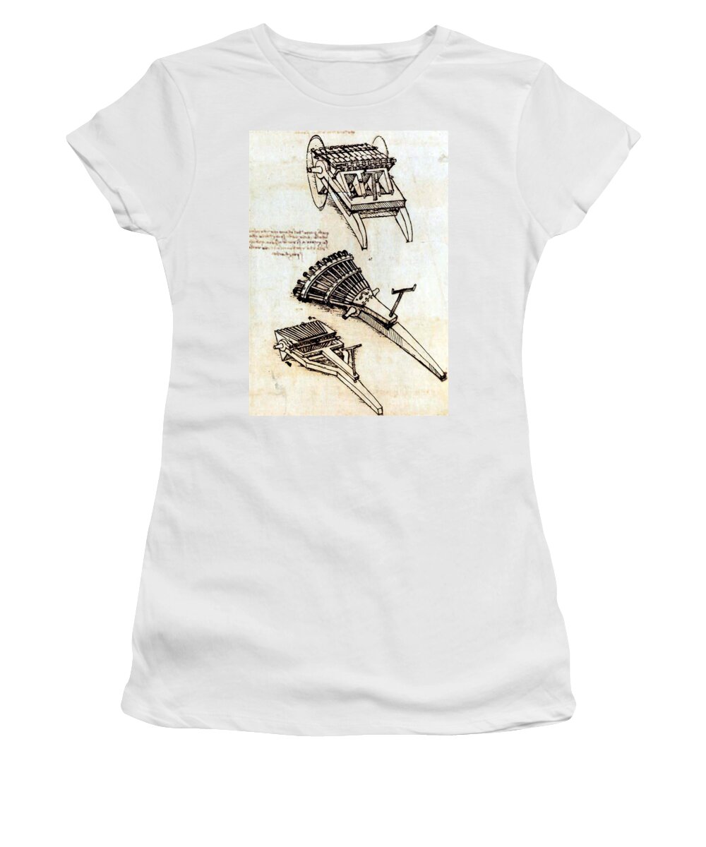 Science Women's T-Shirt featuring the photograph Da Vinci Multi-barrel Gun Designs 1481 by Science Source