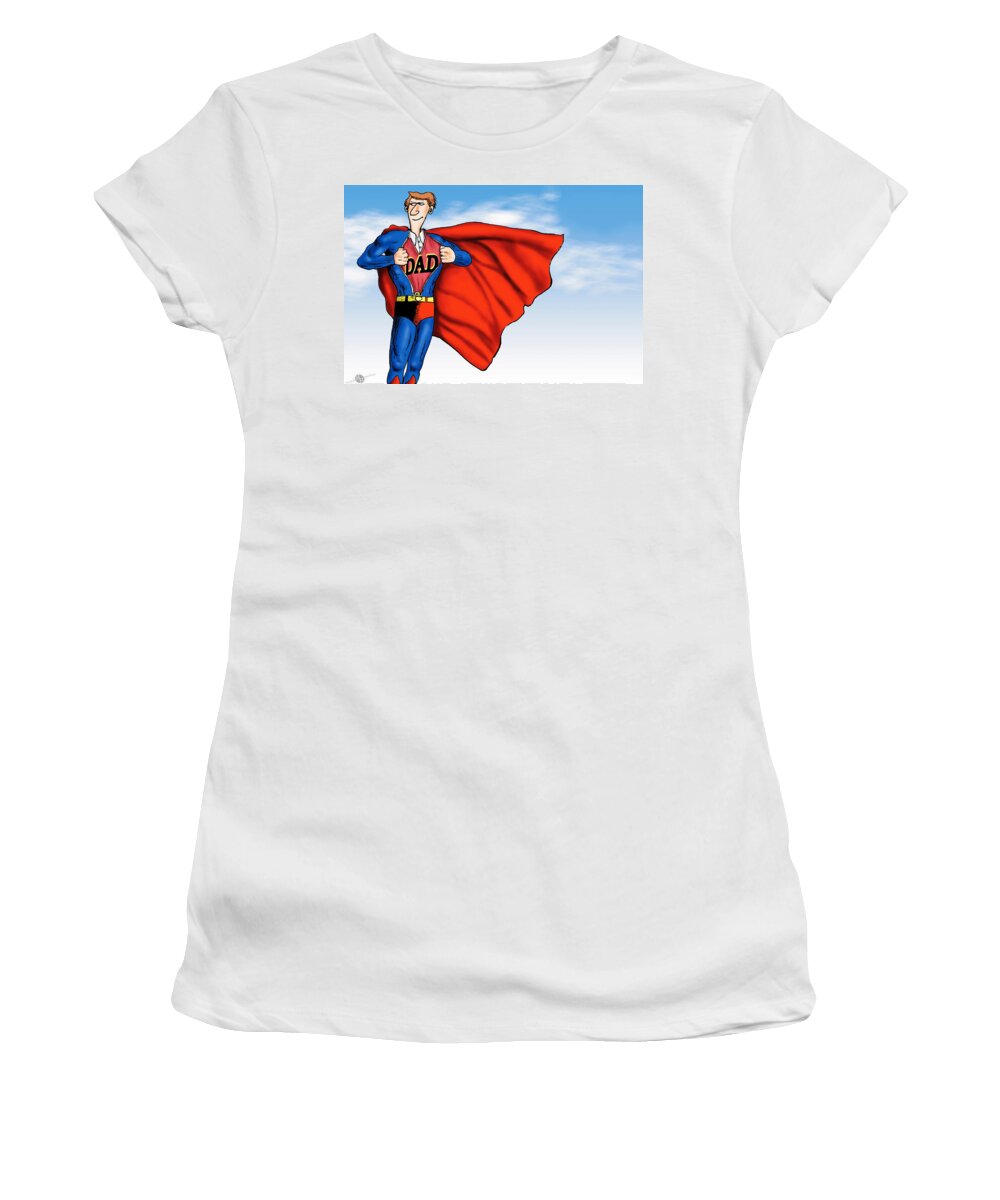 Daddys Home Women's T-Shirt featuring the painting Daddys Home Superman Dad by Tony Rubino