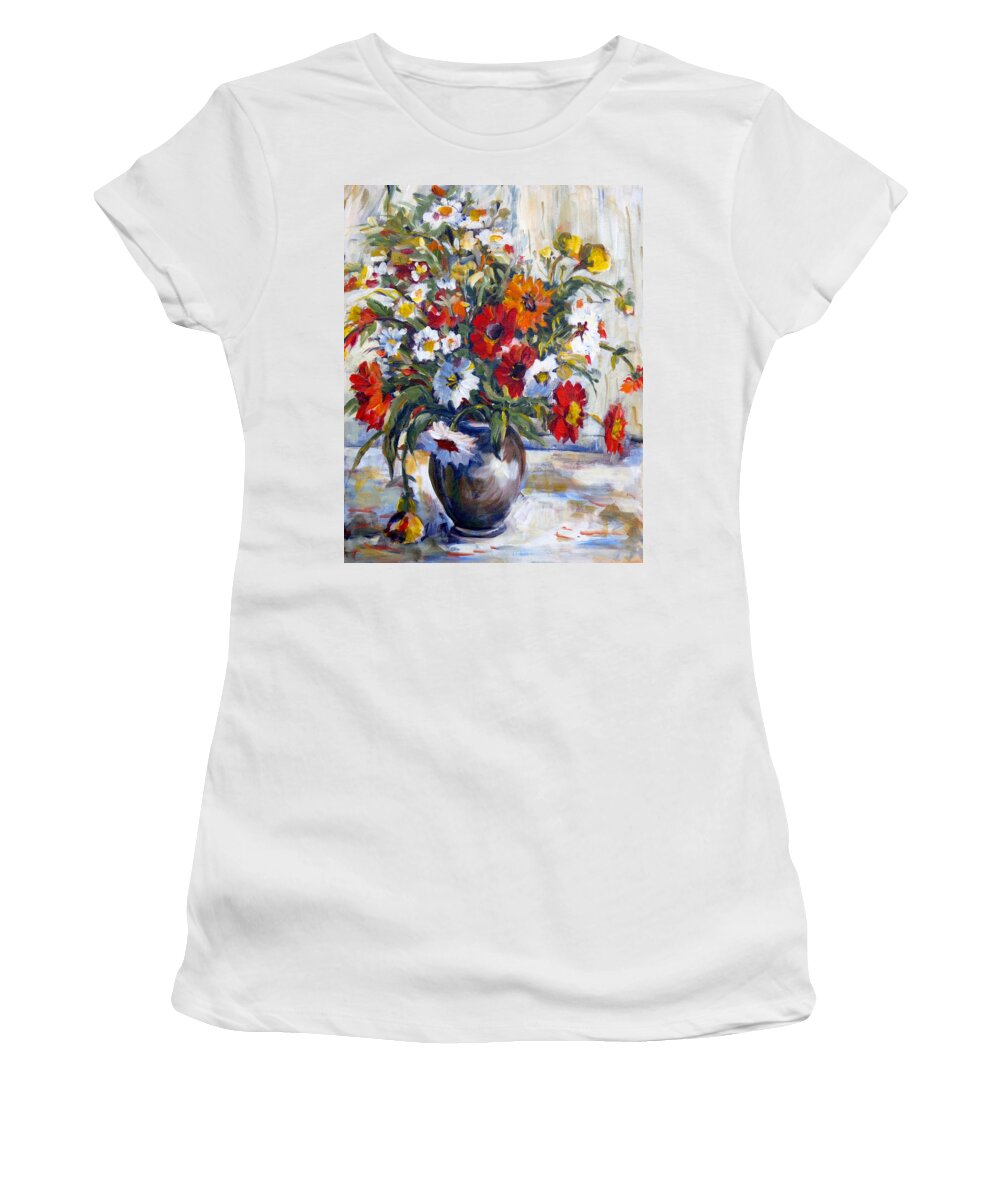 Daisies Women's T-Shirt featuring the painting Daisies by Ingrid Dohm