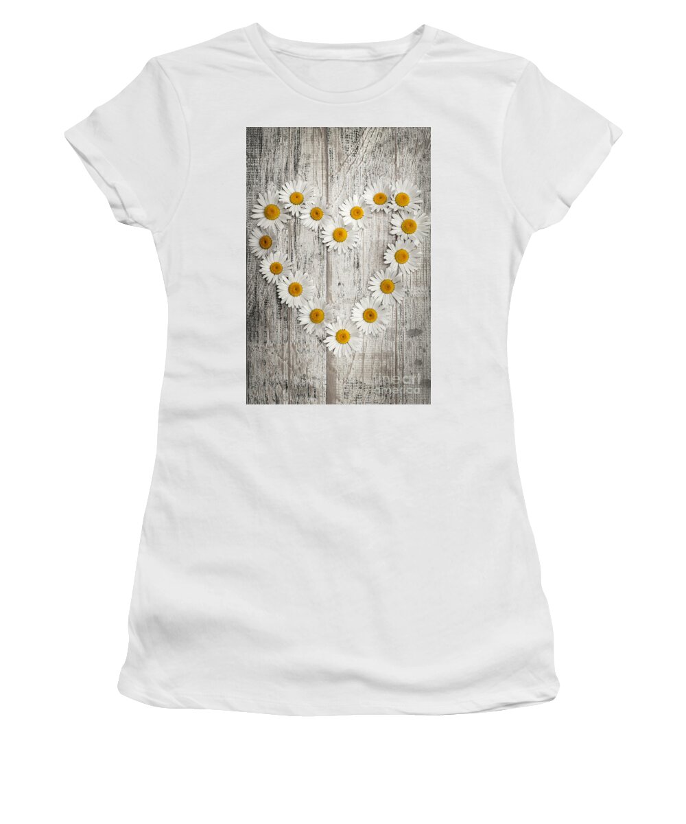 Daisy Women's T-Shirt featuring the photograph Daisy heart on old wood by Elena Elisseeva