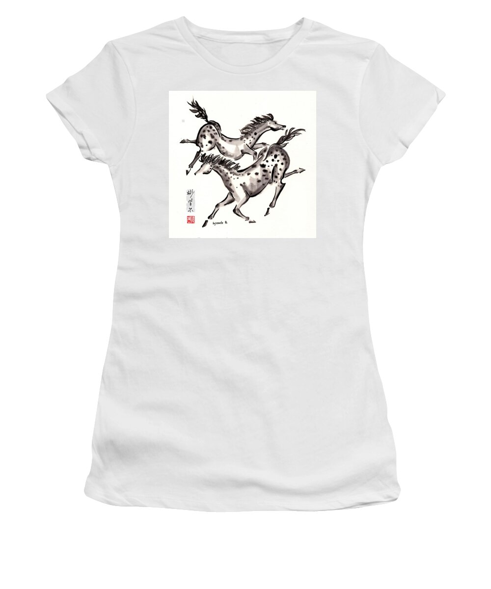 Chinese Brush Painting Women's T-Shirt featuring the painting Dancers by Bill Searle