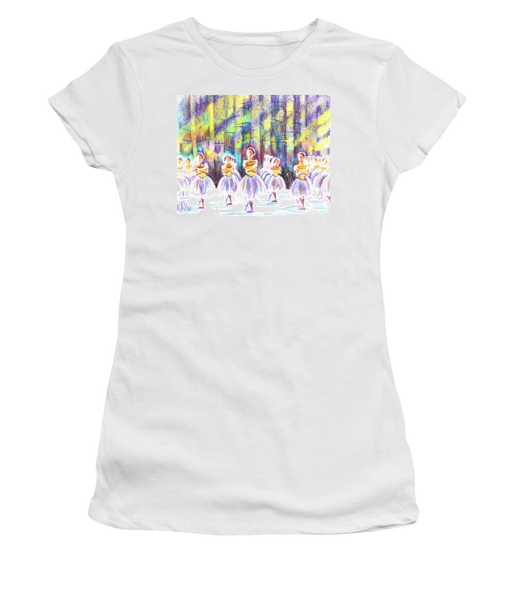 Kipdevore Women's T-Shirt featuring the painting Dancers in the Forest by Kip DeVore