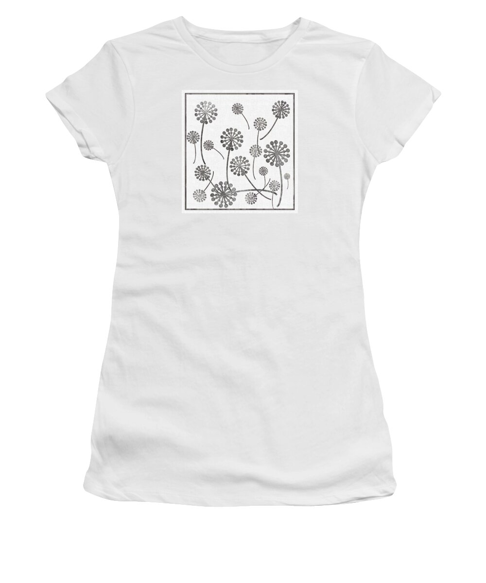 Dandelion Seeds Grey Women's T-Shirt featuring the digital art Dandelion Seeds Grey by Barbara A Griffin