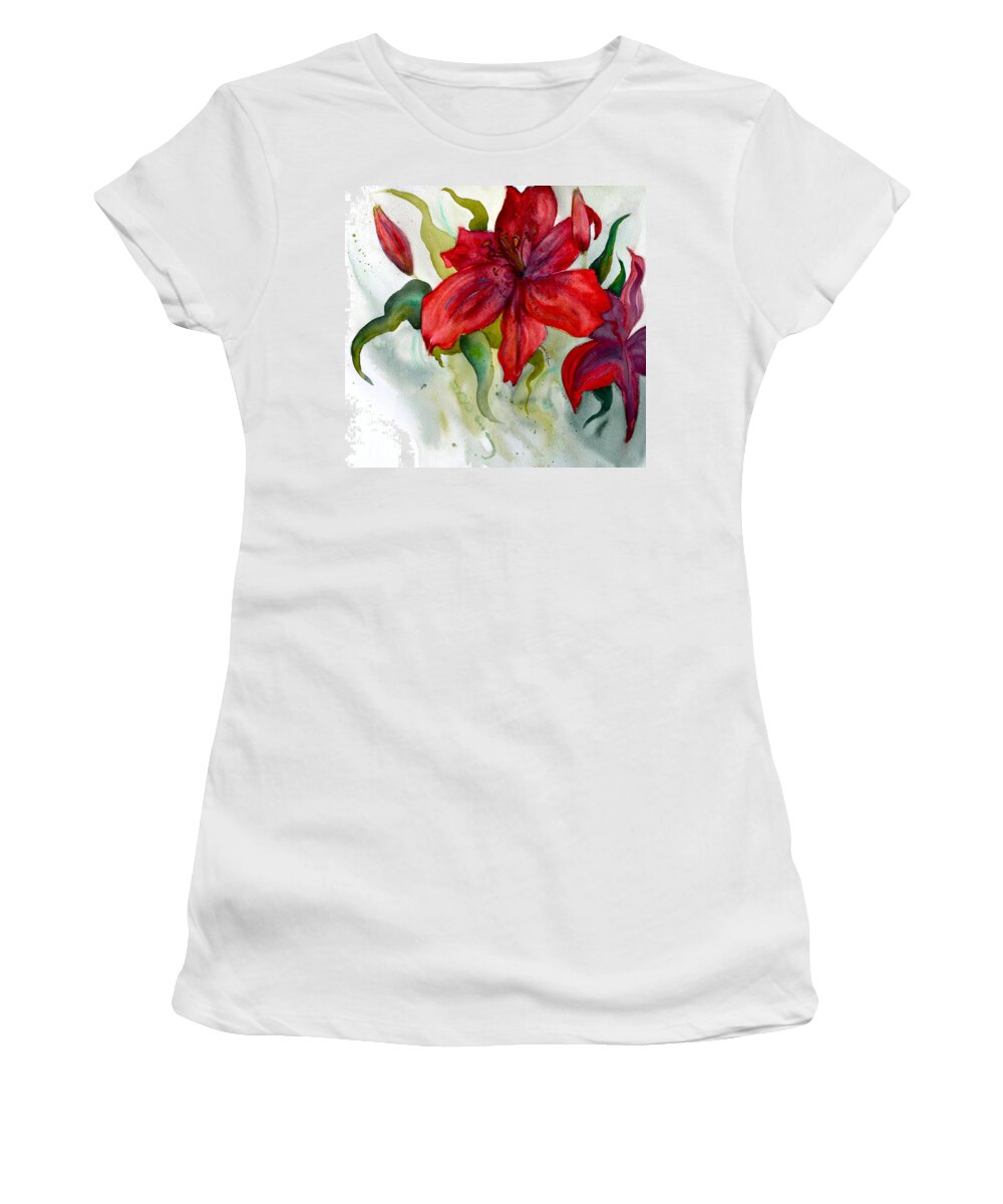 Lily Women's T-Shirt featuring the painting Dark Stars Detail by Beverley Harper Tinsley