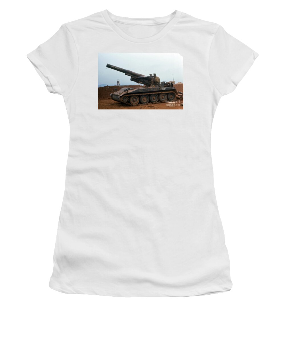 Highway 14 Women's T-Shirt featuring the photograph Death Dealer II 8 inch Howitzer at LZ Oasis Vietnam 1968 by Monterey County Historical Society