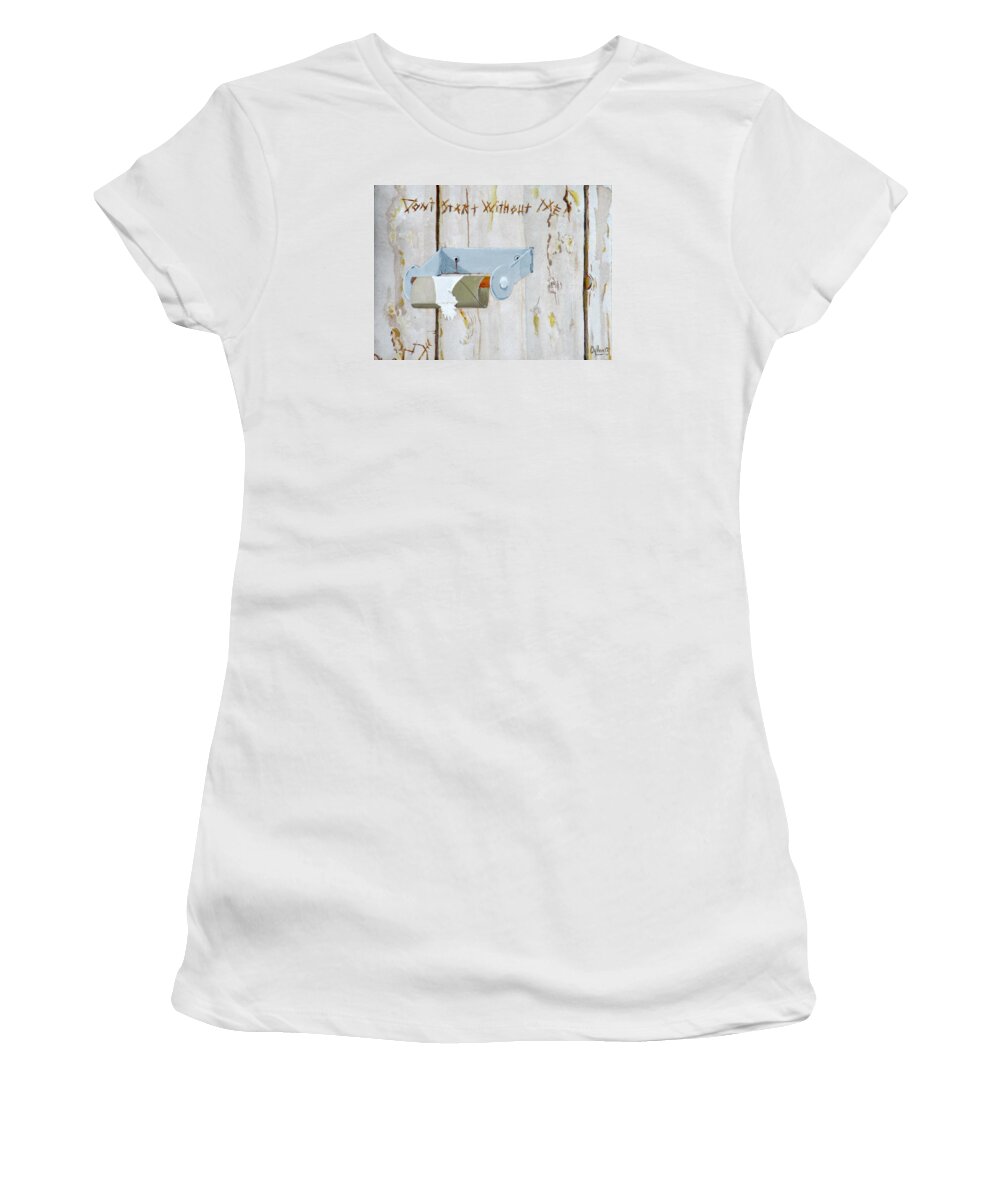 Bathroom Women's T-Shirt featuring the painting Deer Lease Dilemma by Michael Dillon