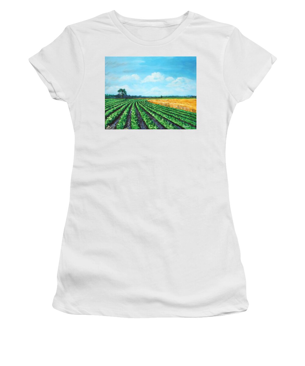 Mississippi Women's T-Shirt featuring the painting Delta Soybeans and Wheat by Karl Wagner