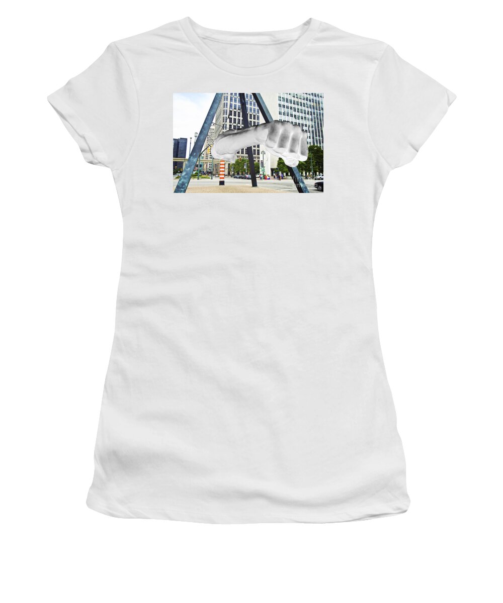 Detroit Women's T-Shirt featuring the photograph Detroit Fist 313 by Steven Dunn