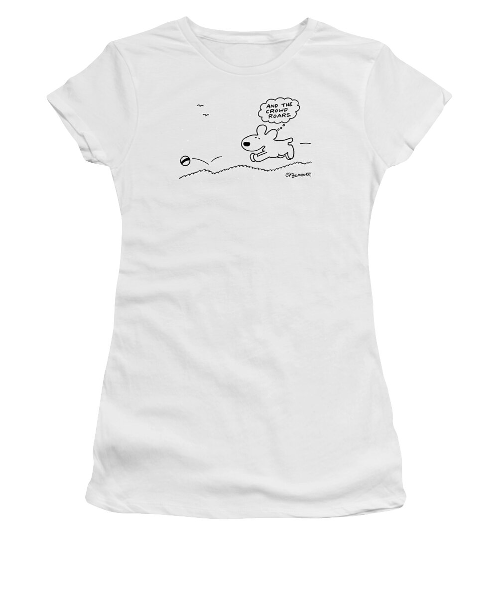 Dog Women's T-Shirt featuring the drawing Dog Chases After A Ball by Charles Barsotti
