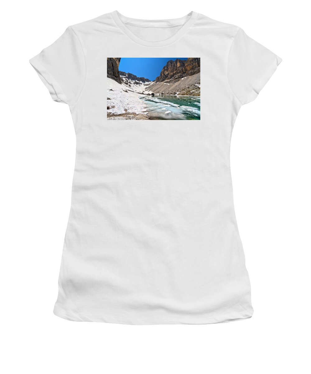 Badia Women's T-Shirt featuring the photograph Dolomiti - lake Pisciadu by Antonio Scarpi