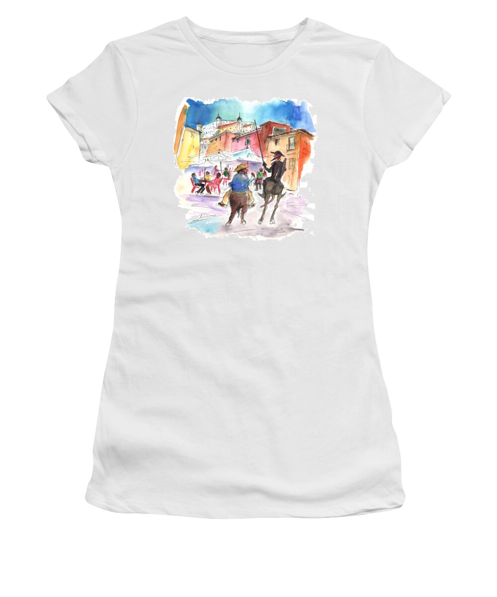 Travel Women's T-Shirt featuring the painting Don Quijote and Sancho Panza Entering Toledo by Miki De Goodaboom