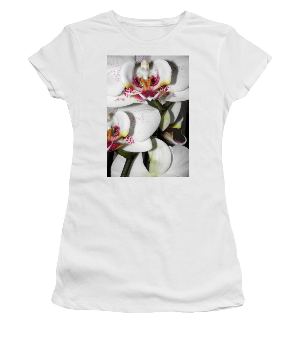 White Orchids Women's T-Shirt featuring the photograph Dots and Splashes of Pink on Orchid by Kim Galluzzo Wozniak