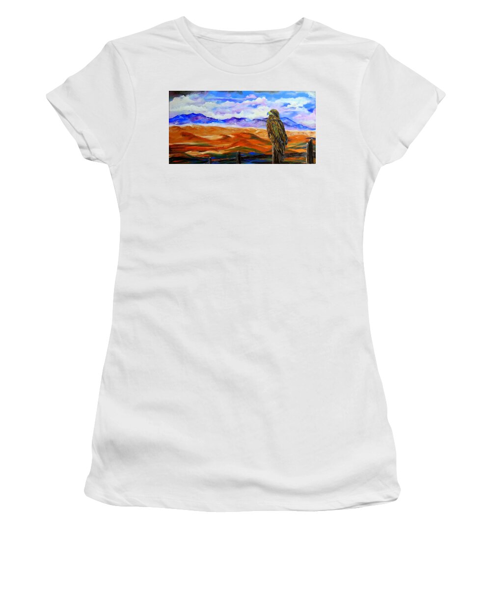 Eagle Paintings Women's T-Shirt featuring the painting Eagles Watch by Cheryl Nancy Ann Gordon