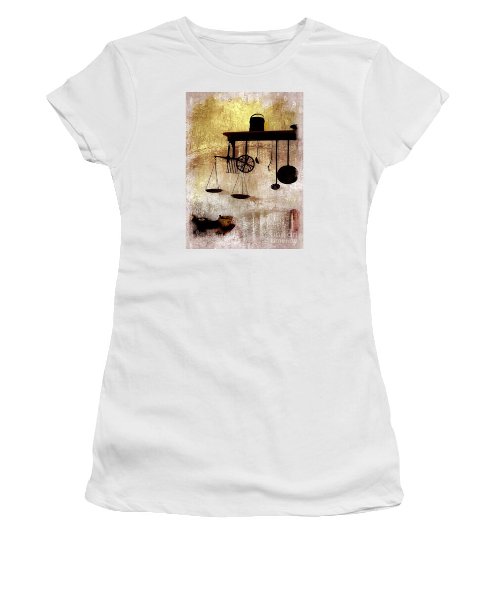 Marcia Lee Jones Women's T-Shirt featuring the photograph Early Kitchen Tools by Marcia Lee Jones