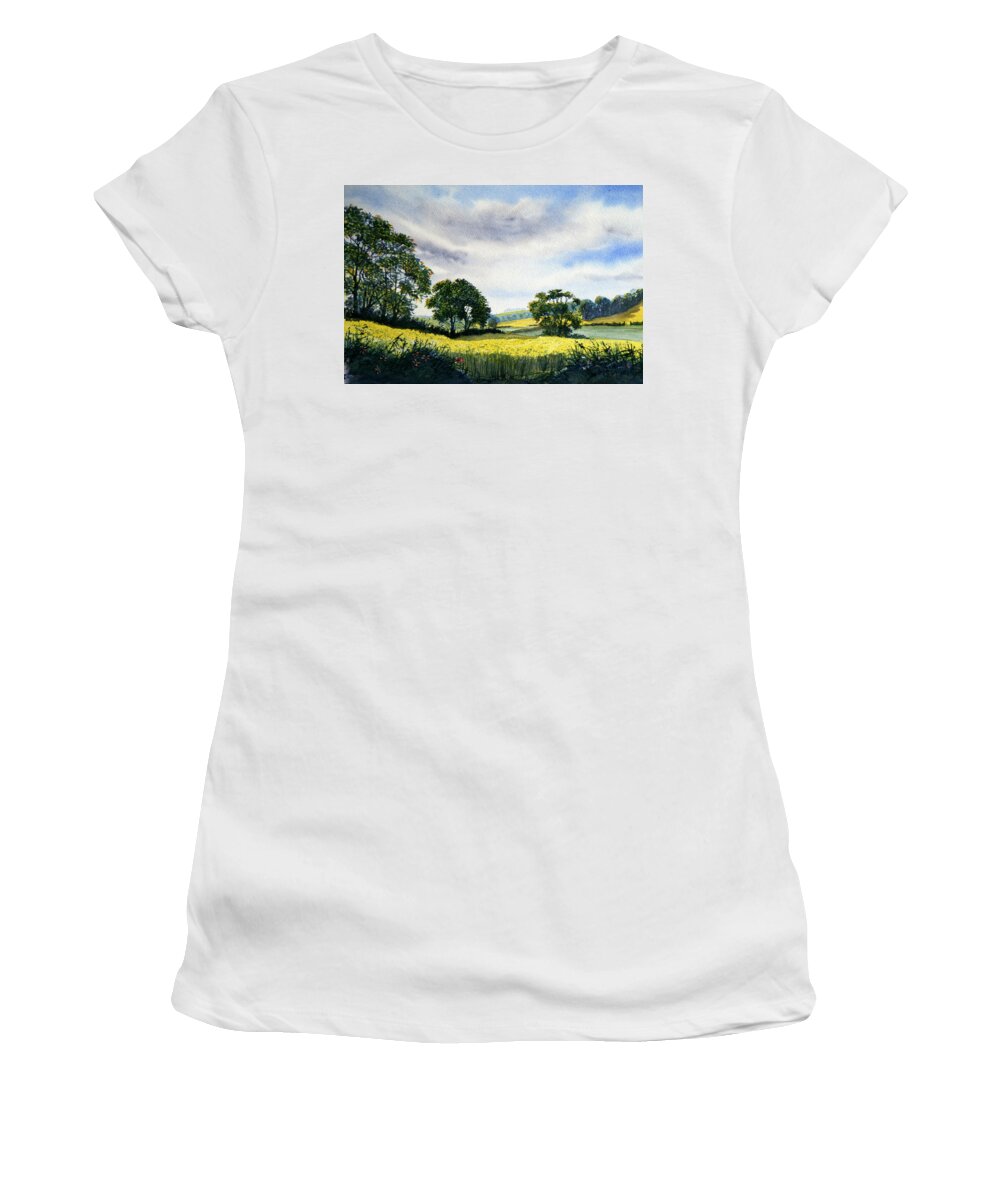 Watercolour Women's T-Shirt featuring the painting Eastfields from Woldgate by Glenn Marshall