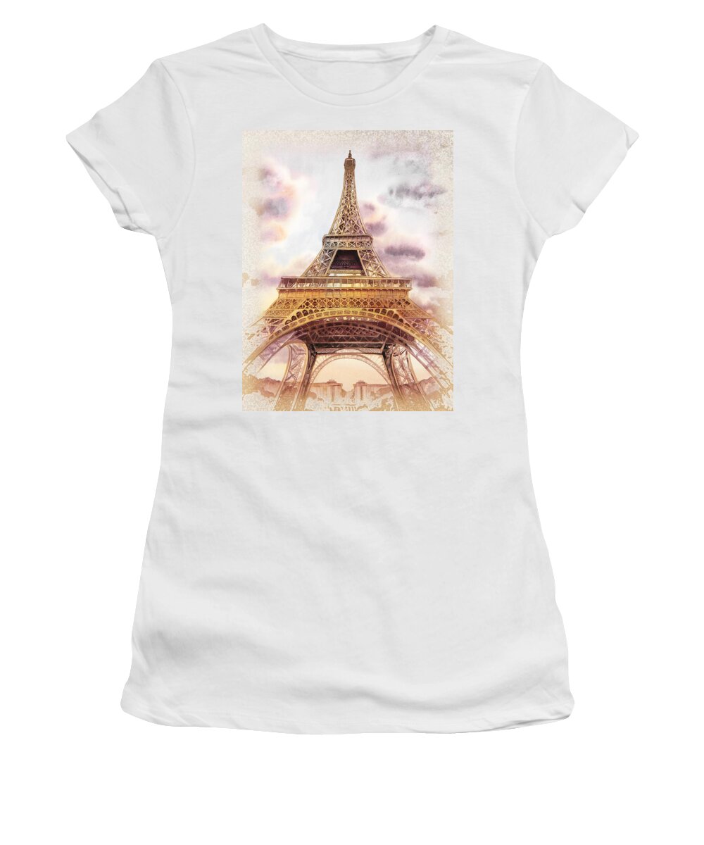 Vintage Women's T-Shirt featuring the painting Eiffel Tower Vintage Art by Irina Sztukowski