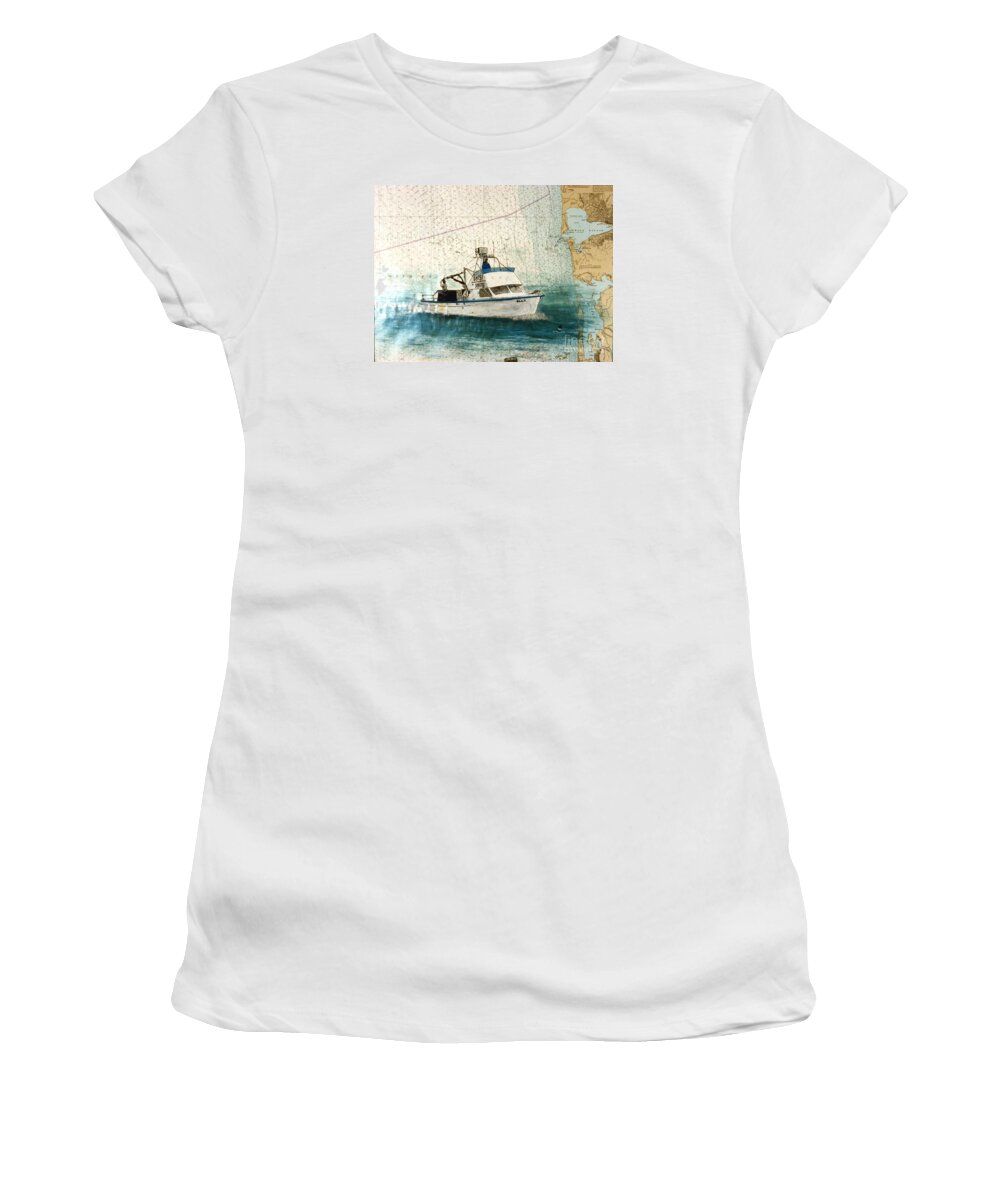 ELLY Crab Fishing Boat WA Cathy Peek Nautical Chart Map Art Women's T-Shirt  by Cathy Peek - Pixels