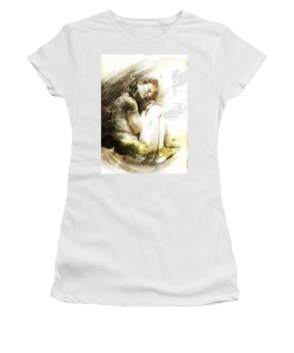 Figurative Women's T-Shirt featuring the drawing Embryonic drawing textured by Paul Davenport