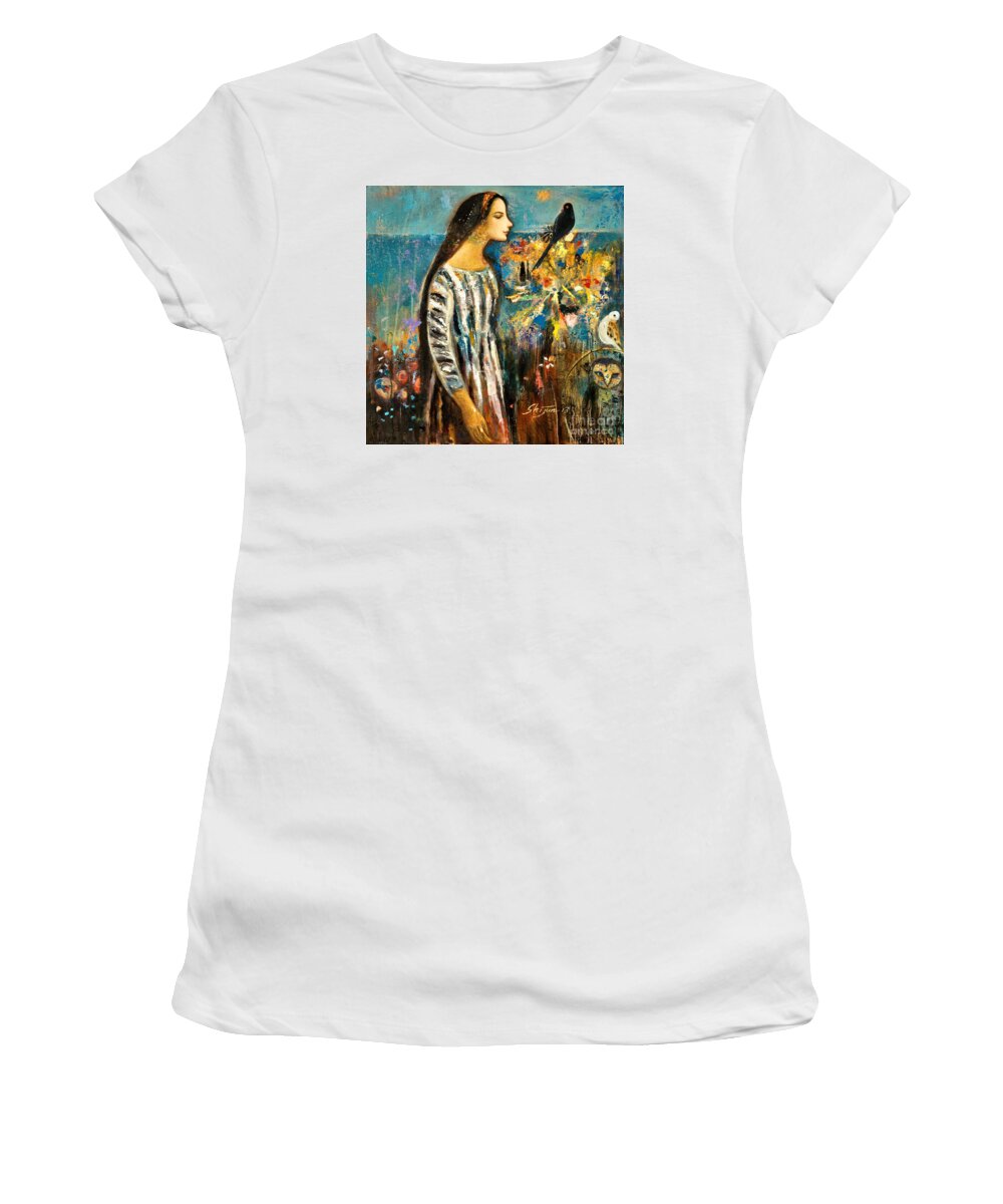 Shijun Women's T-Shirt featuring the painting Enlightenment by Shijun Munns