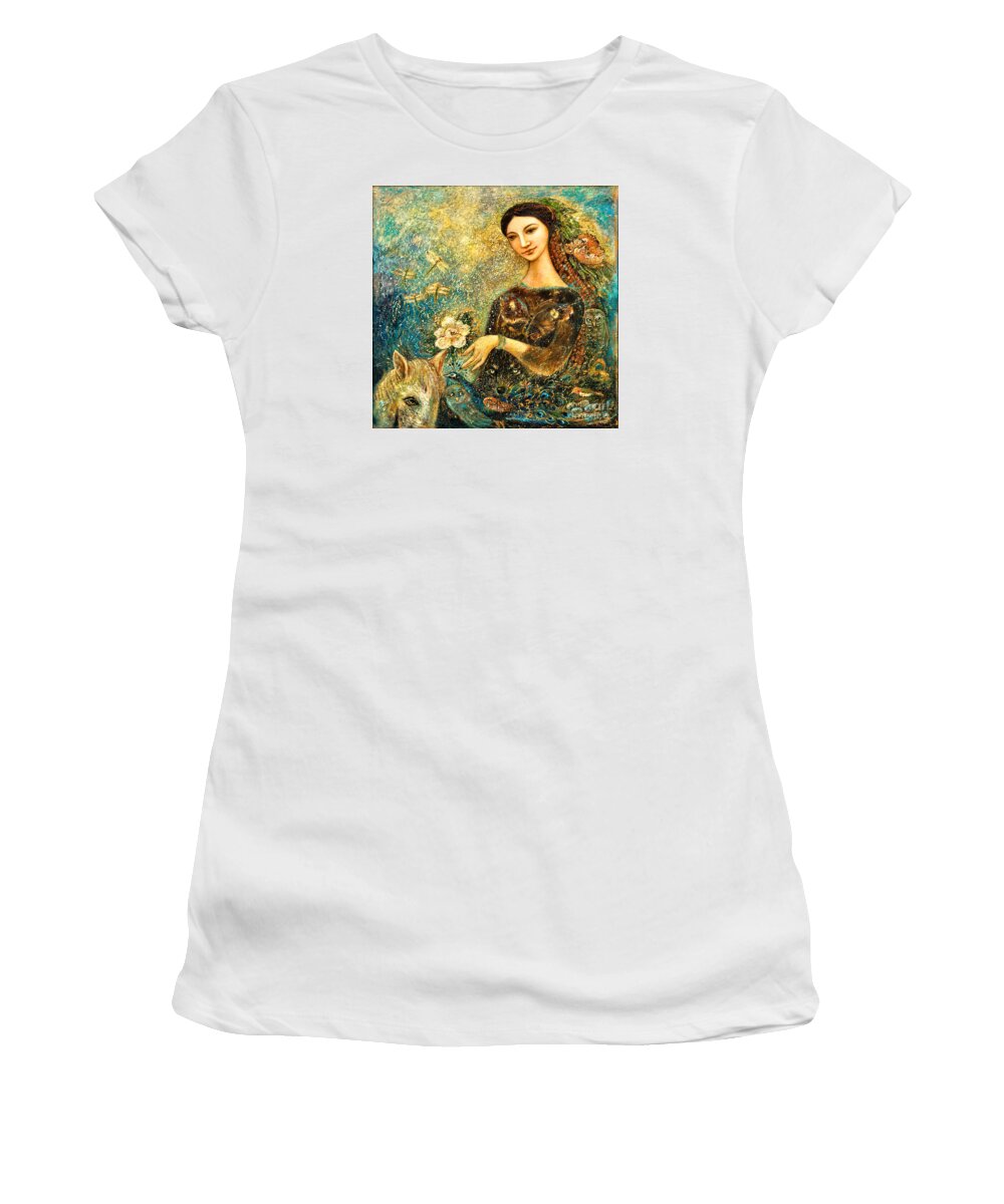 Eve Women's T-Shirt featuring the painting Eve's Orchard by Shijun Munns