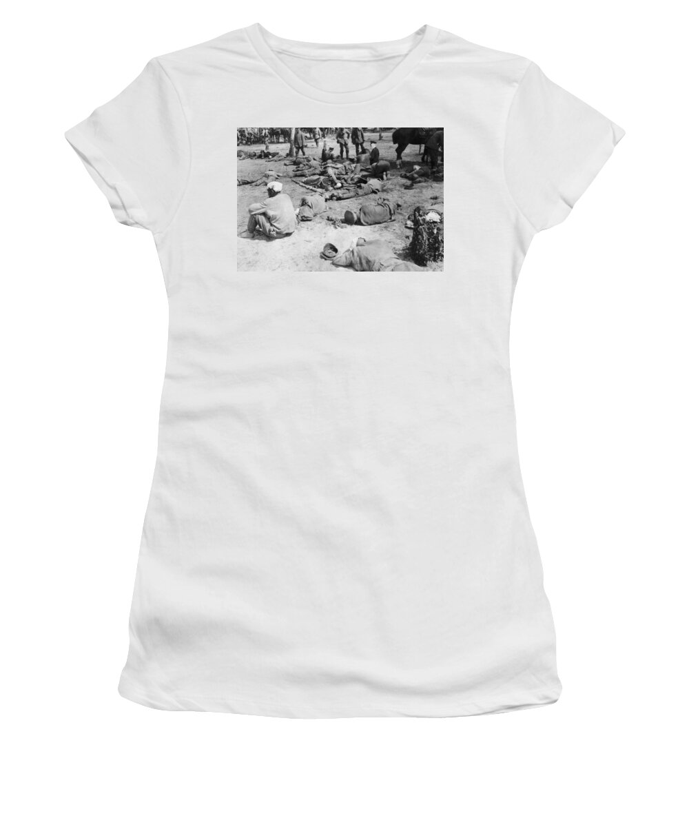 1910's Women's T-Shirt featuring the photograph Exhausted Russian Soldiers by Underwood Archives