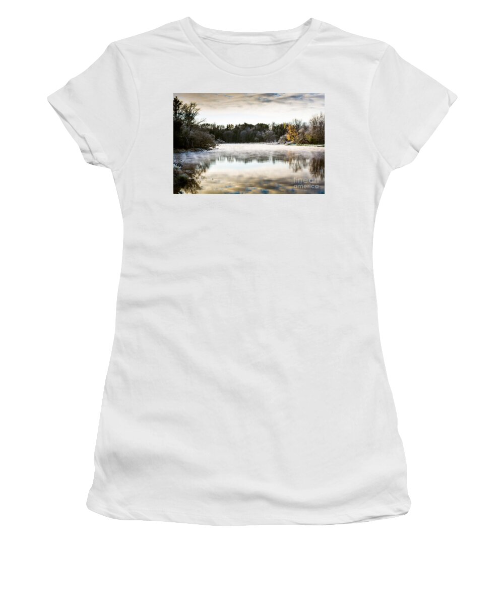 River Women's T-Shirt featuring the photograph Fall scene on the Mississippi by Cheryl Baxter